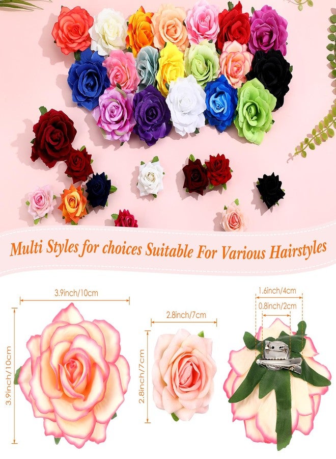 Waydress 30 Packs Flower Hair Clip Rose Hair Accessories Floral Hairpin Brooch Flowers Pin Brooch for Bridal Headpiece Accessories Wedding(30 Colors,2.8 Inch and 4 Inch) - Image 2