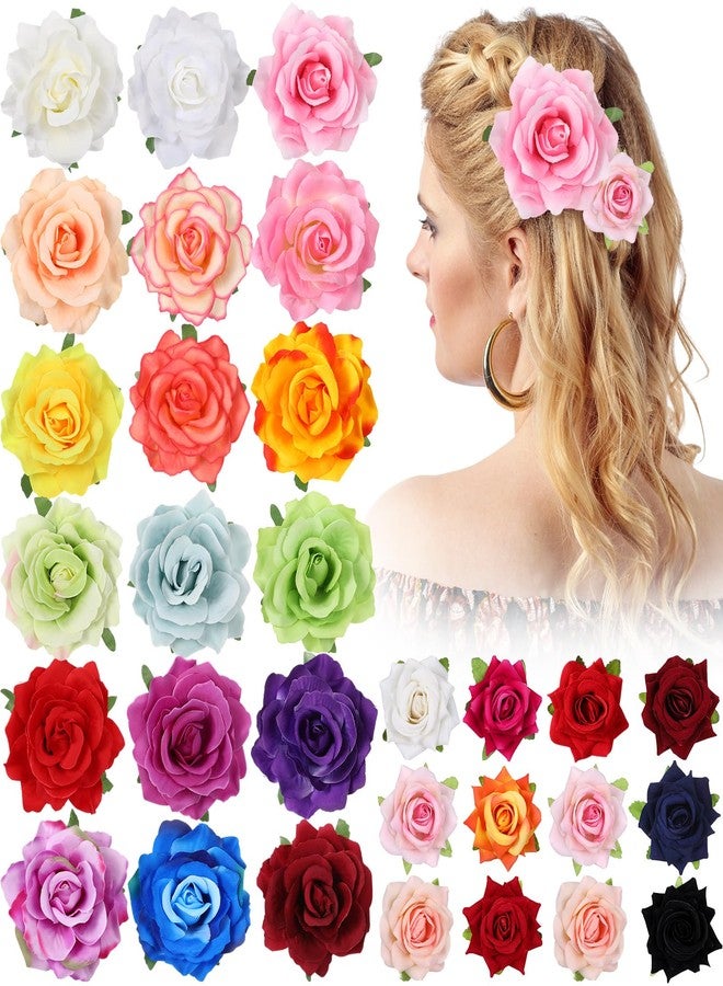 Waydress 30 Packs Flower Hair Clip Rose Hair Accessories Floral Hairpin Brooch Flowers Pin Brooch for Bridal Headpiece Accessories Wedding(30 Colors,2.8 Inch and 4 Inch) - Image 1
