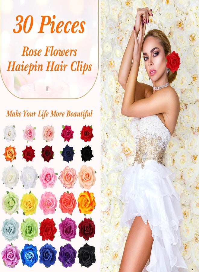 Waydress 30 Packs Flower Hair Clip Rose Hair Accessories Floral Hairpin Brooch Flowers Pin Brooch for Bridal Headpiece Accessories Wedding(30 Colors,2.8 Inch and 4 Inch) - Image 4