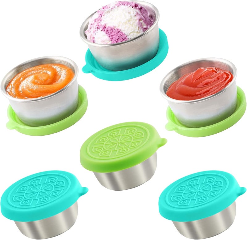 Qukaka Assorted color options 6x1.6 Oz Salad Dressing Containers With Lids, Small Leakproof Reusable Stainless Steel Salad Dressing Container To Go For Lunch Boxes,Sauce containers, Picnics,Travel Meal Prep And Kitchen Storage. Cross-material combo compatible - Image 1