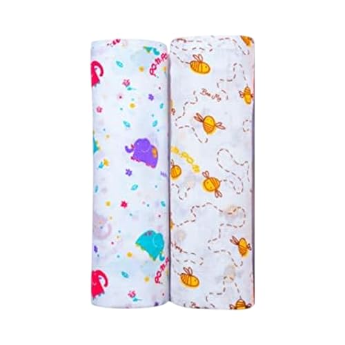 BUMSIES Swaddle for Babies -100% Muslin Cotton Soft 2-Layer Swaddle/Blanket/Multipurpose Wrap for New Born Baby Girl & Boy 90X90 cm, 0-6 Months, Set of 2, Elephant & Honey Bee Print - Image 1