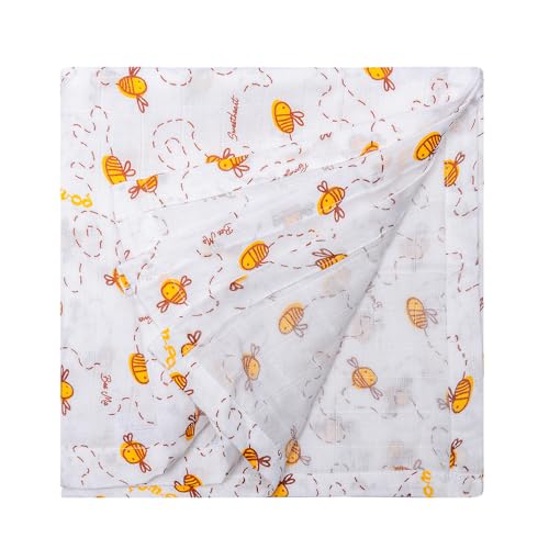 BUMSIES Swaddle for Babies -100% Muslin Cotton Soft 2-Layer Swaddle/Blanket/Multipurpose Wrap for New Born Baby Girl & Boy 90X90 cm, 0-6 Months, Set of 2, Elephant & Honey Bee Print - Image 4