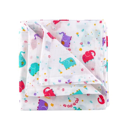BUMSIES Swaddle for Babies -100% Muslin Cotton Soft 2-Layer Swaddle/Blanket/Multipurpose Wrap for New Born Baby Girl & Boy 90X90 cm, 0-6 Months, Set of 2, Elephant & Honey Bee Print - Image 5