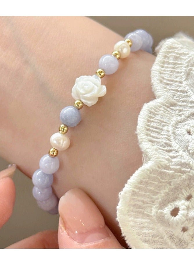 Mark Fairwhale Sea Blue Camellia Flower Natural Shell Hand String 