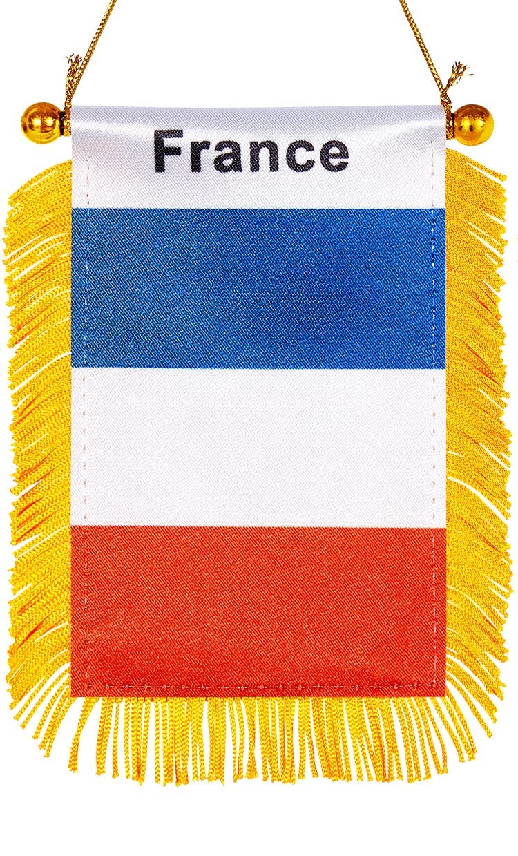 WXTWK 3 X 5 Inch France Flag French Window Hanging Flag Small Mini Car Flags Banners Rearview Mirror Decoration With Suction Cup Golden Fringy Banner - Image 1