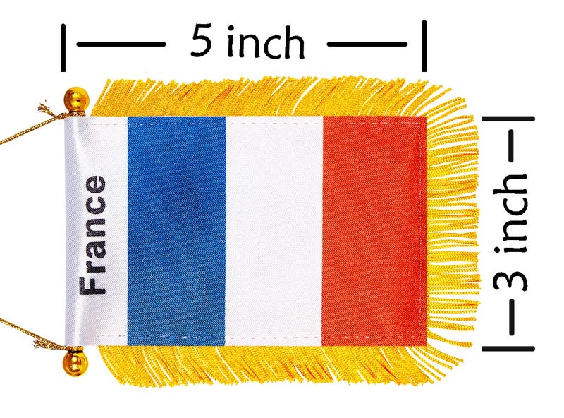 WXTWK 3 X 5 Inch France Flag French Window Hanging Flag Small Mini Car Flags Banners Rearview Mirror Decoration With Suction Cup Golden Fringy Banner - Image 2