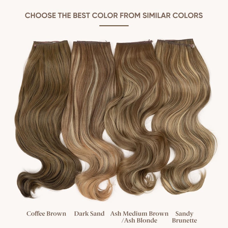 SARLA Invisible Wire Hair Extensions with 3 Clips Long Synthetic Wavy Curly Hairpiece Adjustable Transparent Headband for Women 18 Inch Ash Medium Brown/Ash Blonde Highlights - Image 2