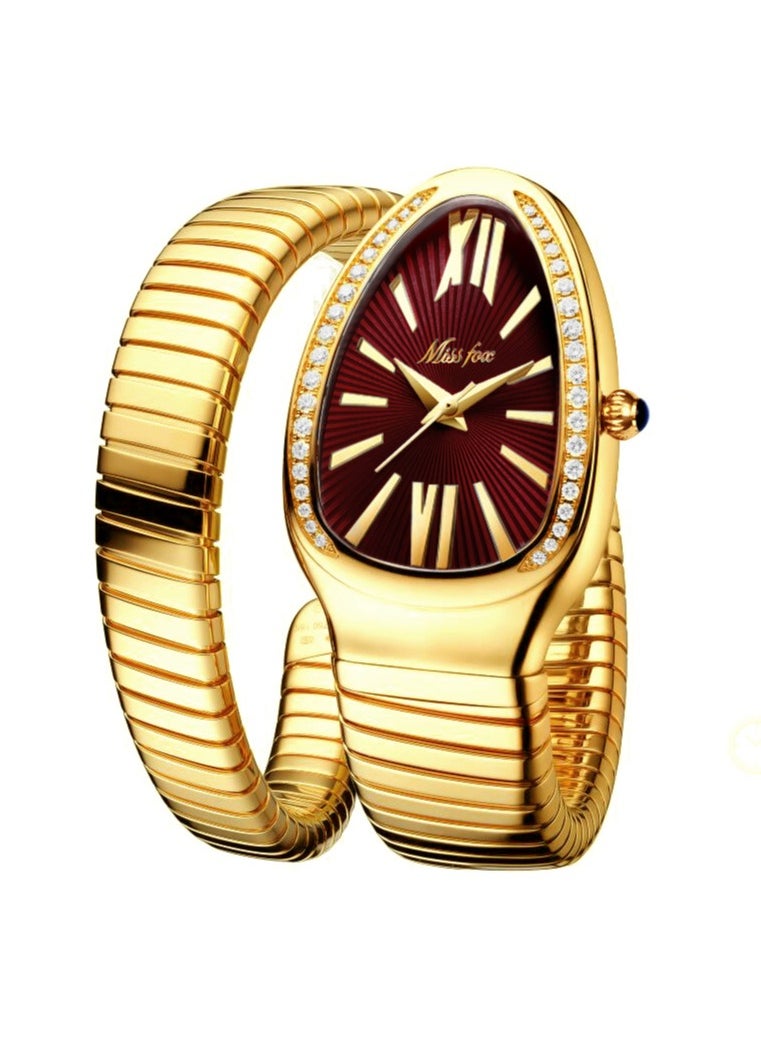 MISS FOX Luxury Gold Snake Watches Women Fashion Brands MISSFOX Diamond Quartz WristWatch Waterproof AAA Clock Lady Gift  - Image 1