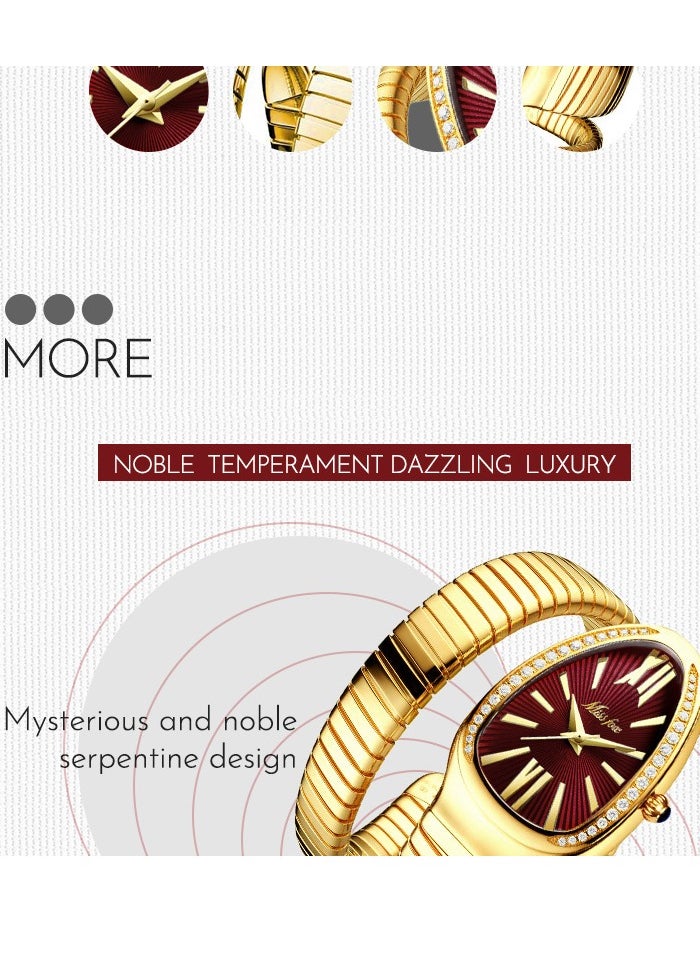 MISS FOX Luxury Gold Snake Watches Women Fashion Brands MISSFOX Diamond Quartz WristWatch Waterproof AAA Clock Lady Gift  - Image 3