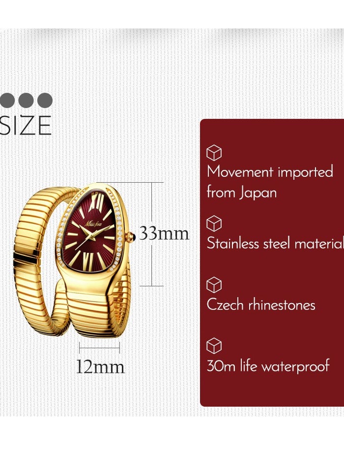 MISS FOX Luxury Gold Snake Watches Women Fashion Brands MISSFOX Diamond Quartz WristWatch Waterproof AAA Clock Lady Gift  - Image 5