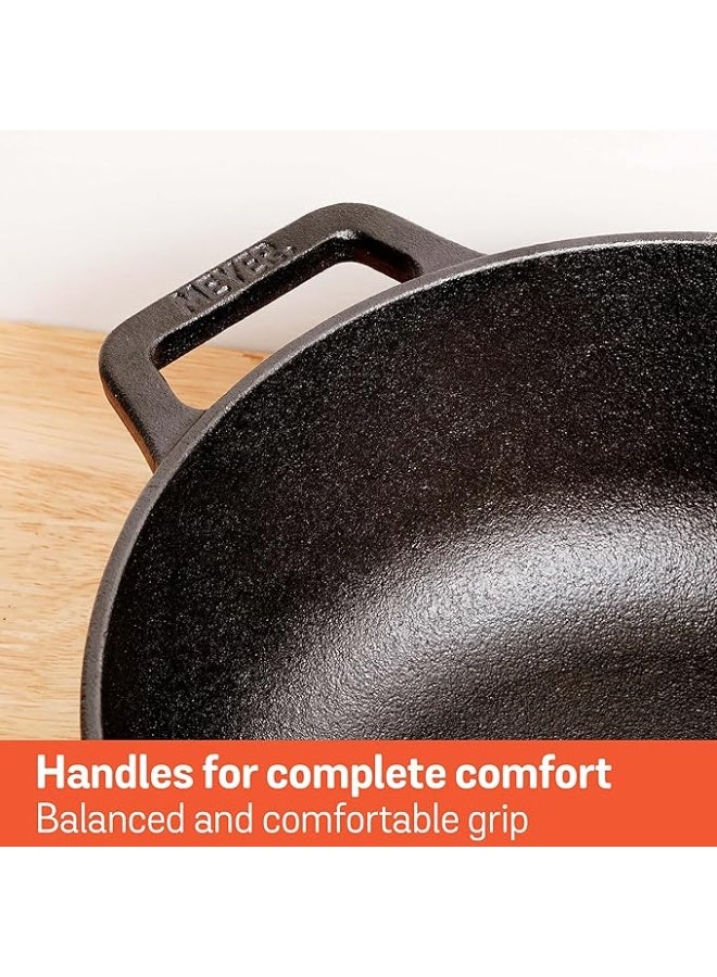 Meyer Pre-Seasoned Cast Iron Dutch Oven | Biryani Pot | Cast Iron Casserole with Heavy Bottom |Cooking Pot with Lid| Biryani Pot Induction Bottom| Stew Pot| Cast Iron Cookware 24cm/ 4.6 Litre, Black - Image 4