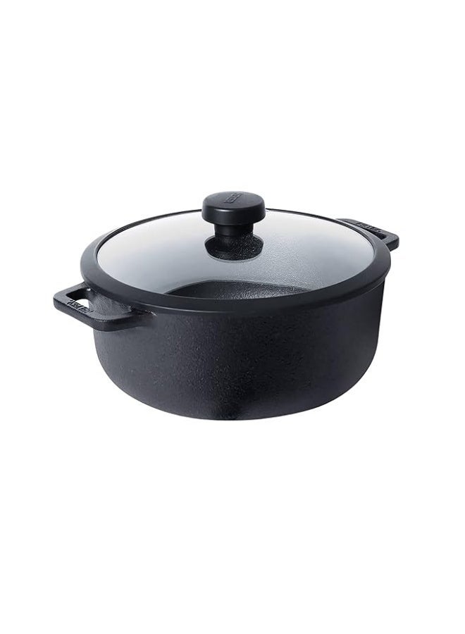 Meyer Pre-Seasoned Cast Iron Dutch Oven | Biryani Pot | Cast Iron Casserole with Heavy Bottom |Cooking Pot with Lid| Biryani Pot Induction Bottom| Stew Pot| Cast Iron Cookware 24cm/ 4.6 Litre, Black - Image 1