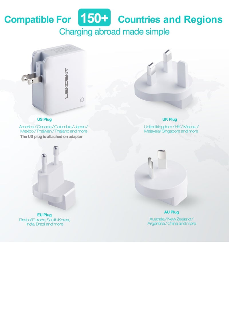Lencent LENCENT USB Charger Plug, 4-Port USB Universal Travel Adaptor, 22W/5V 4.4A Wall Charger with UK/USA/EU/AUS Worldwide Travel Charger Adapter for iPhone, iPad, Android Phones, Tablets, and More - Image 4