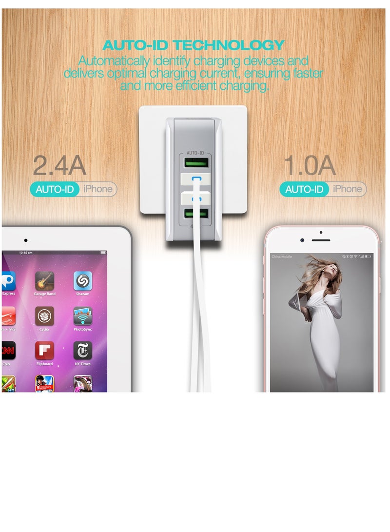 Lencent LENCENT USB Charger Plug, 4-Port USB Universal Travel Adaptor, 22W/5V 4.4A Wall Charger with UK/USA/EU/AUS Worldwide Travel Charger Adapter for iPhone, iPad, Android Phones, Tablets, and More - Image 3