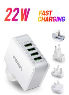 Lencent LENCENT USB Charger Plug, 4-Port USB Universal Travel Adaptor, 22W/5V 4.4A Wall Charger with UK/USA/EU/AUS Worldwide Travel Charger Adapter for iPhone, iPad, Android Phones, Tablets, and More  - Image 1
