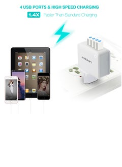 Lencent LENCENT USB Charger Plug, 4-Port USB Universal Travel Adaptor, 22W/5V 4.4A Wall Charger with UK/USA/EU/AUS Worldwide Travel Charger Adapter for iPhone, iPad, Android Phones, Tablets, and More  - Image 2