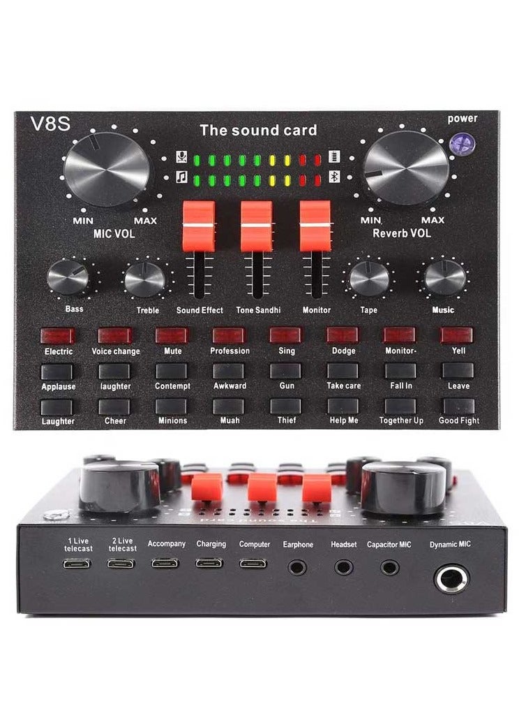 V8s Professional Condenser Microphone With V8S Live Sound Card And Studio Recording Broadcasting Set Black/Gold - Image 2