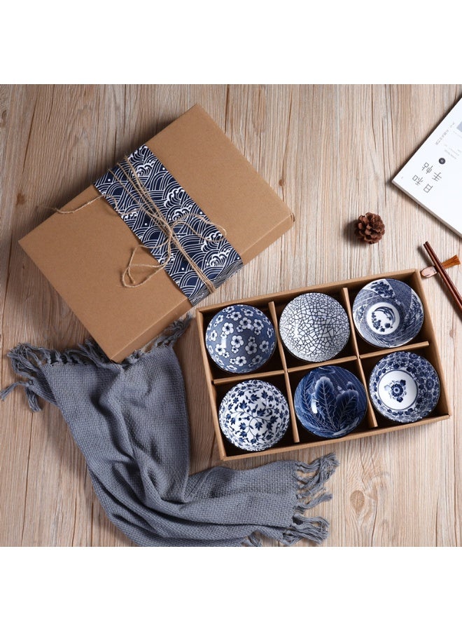 ميكسد 6PCS أدوات الطاولة هدية مجموعة وعاء السيراميك الأزرق والأبيض الخزف - Image 1