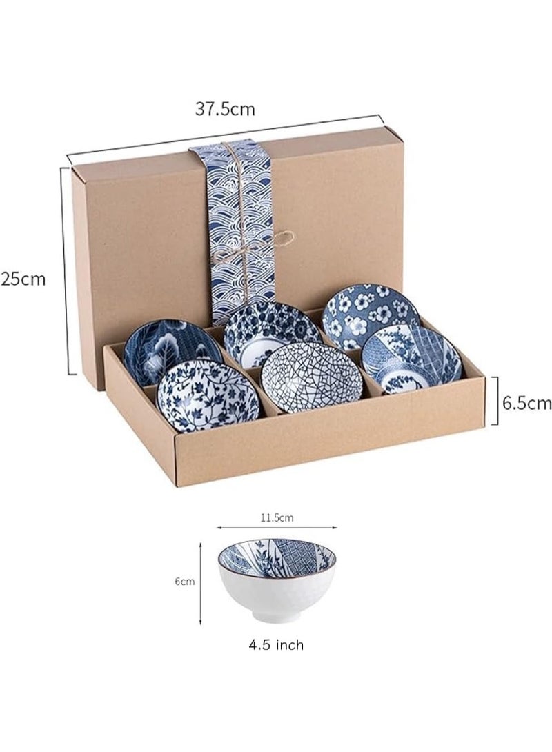 ميكسد 6PCS أدوات الطاولة هدية مجموعة وعاء السيراميك الأزرق والأبيض الخزف - Image 3