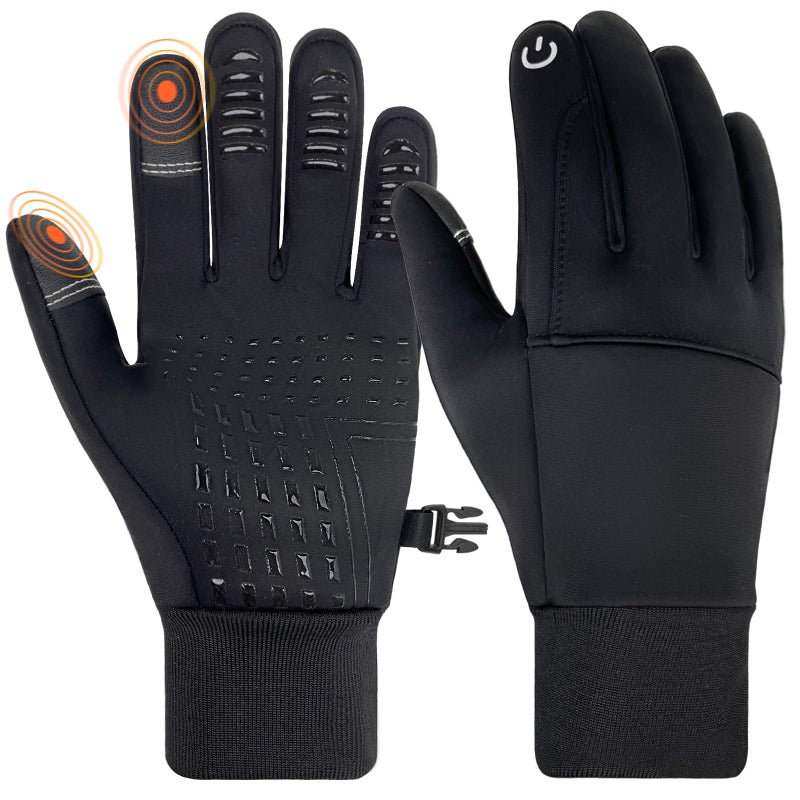 YUHAN PRETTY Kids Winter Gloves Waterproof Touchscreen Warm Fleece Anti-Slip for Boys Girls Children 4-10 Years Back(BlackL) - Image 1
