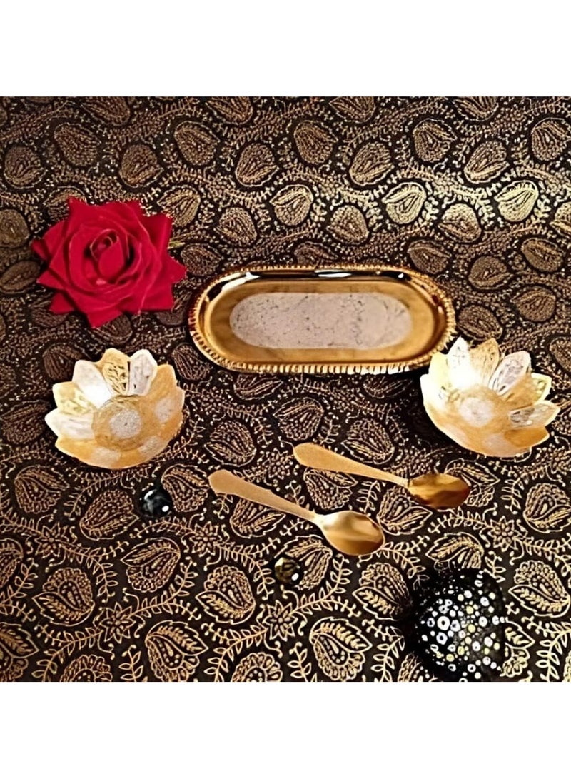 Garden Of Arts حديقة الفنون مجموعة فاخرة من المعدن المطلي بالذهب والفضة على شكل زهور 5 قطع 2 وعاء 2 ملعقة 1 صينية في صندوق مخمل أحمر مثالية للحفلات أو كدعامة للفاكهة المجففة والمعروفة أيضًا باسم باندان - Image 5