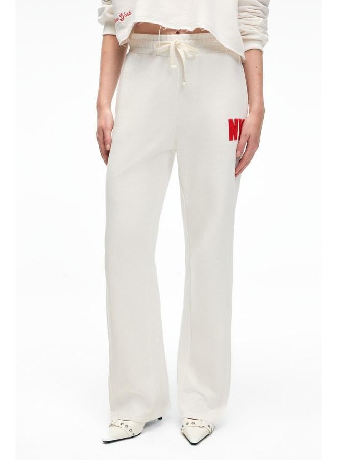 GRIMELANGE AVENZA Women's embroidered-detail side pocket regular wide-leg beige sweatpants. - Image 3