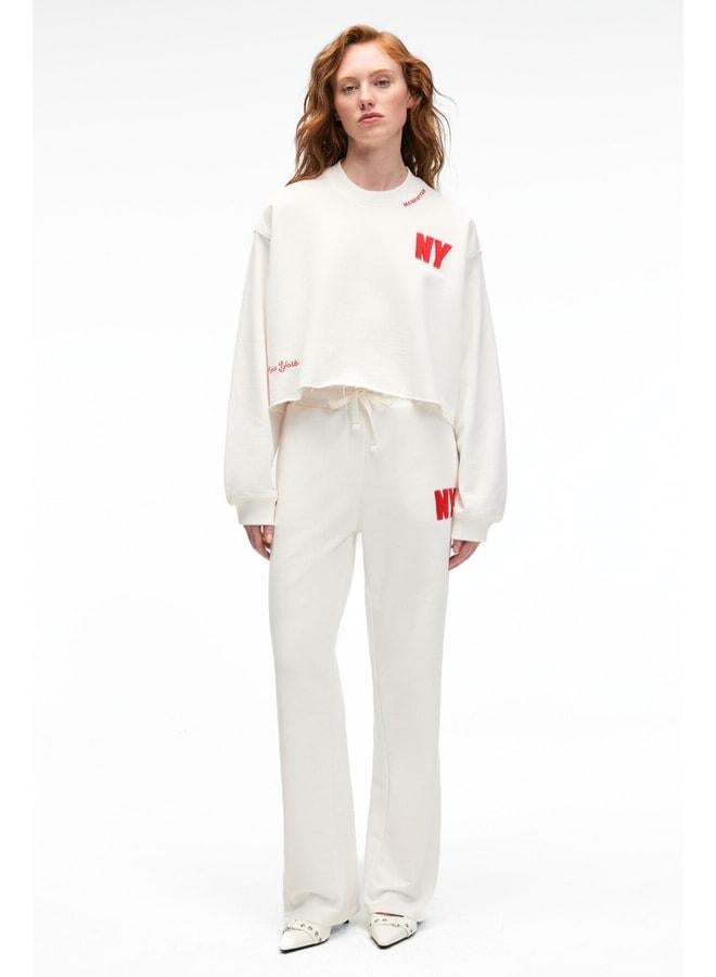 GRIMELANGE AVENZA Women's embroidered-detail side pocket regular wide-leg beige sweatpants. - Image 2