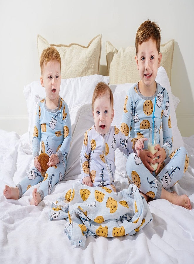 Mud Pie Muslin Swaddle, Milk and Cookies (Blue) - Image 2