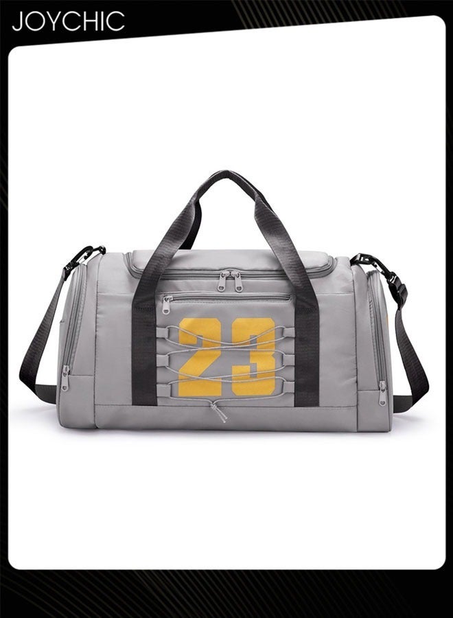 Joychic Graphic Printed Large Capacity Gym Bag Sport Bag Dry Wet Separated Clothes Storage Bag with Shoes Compartment for Outdoor Camp Yoga Swim Grey - Image 1