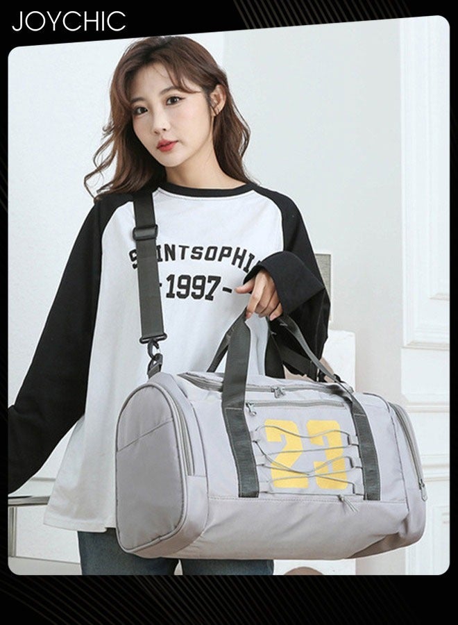 Joychic Graphic Printed Large Capacity Gym Bag Sport Bag Dry Wet Separated Clothes Storage Bag with Shoes Compartment for Outdoor Camp Yoga Swim Grey - Image 2