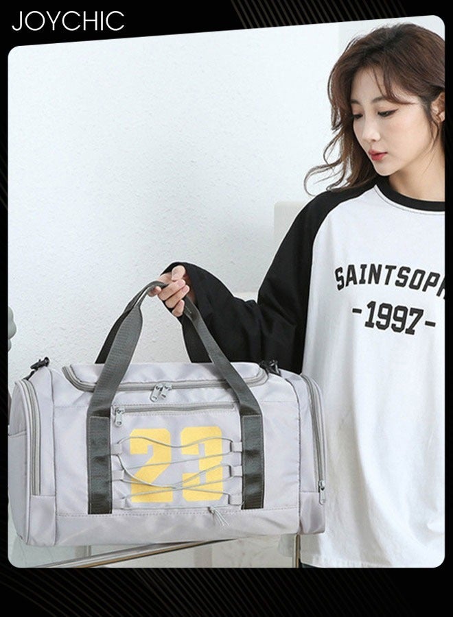 Joychic Graphic Printed Large Capacity Gym Bag Sport Bag Dry Wet Separated Clothes Storage Bag with Shoes Compartment for Outdoor Camp Yoga Swim Grey - Image 3