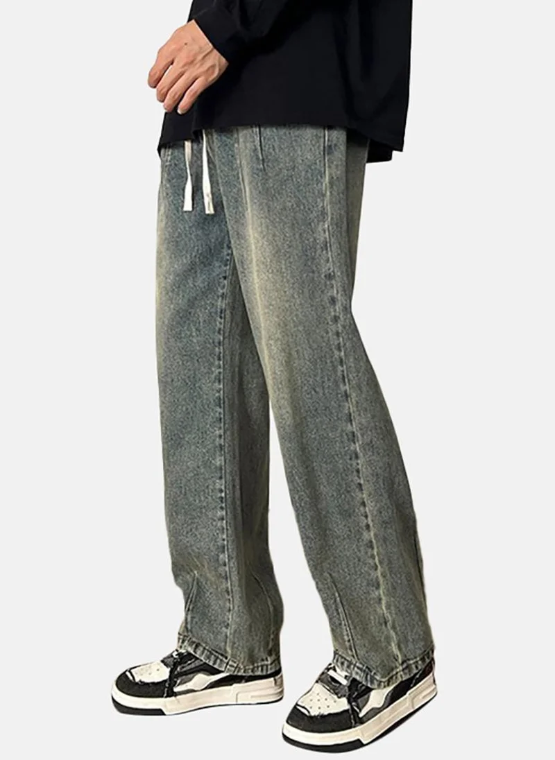 YUNIQEE Blue Solid Mid Rise Relaxed Fit Jeans