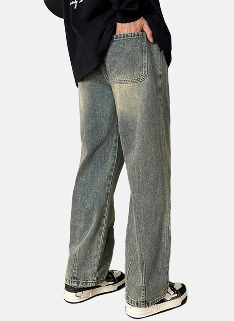 YUNIQEE Blue Solid Mid Rise Relaxed Fit Jeans