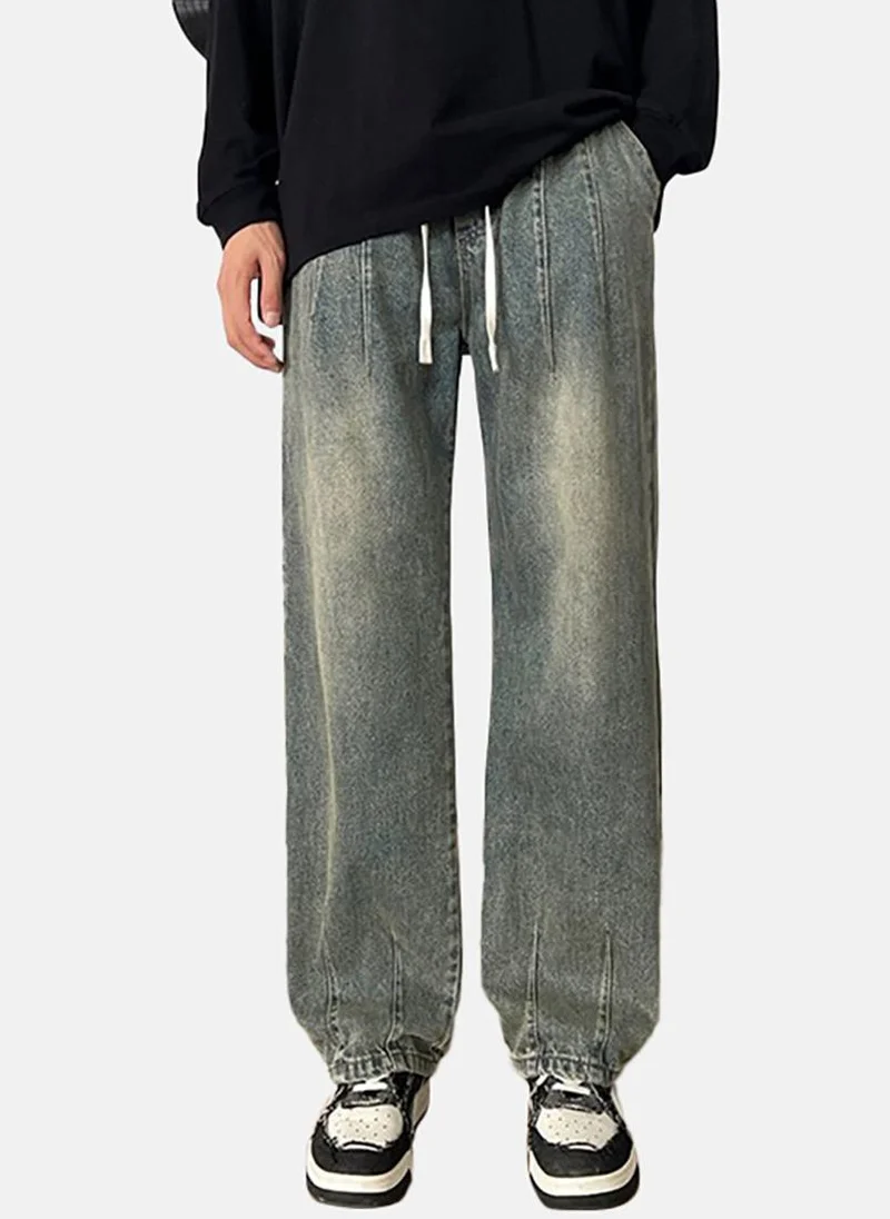 YUNIQEE Blue Solid Mid Rise Relaxed Fit Jeans