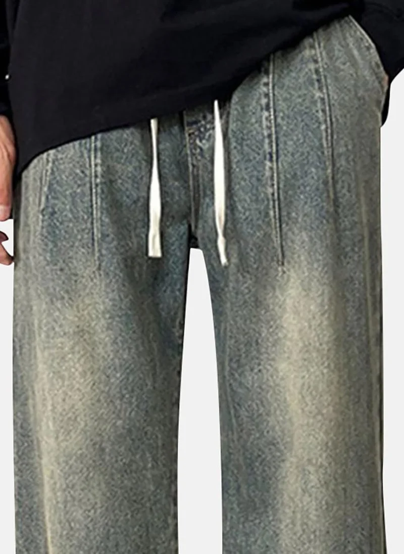 YUNIQEE Blue Solid Mid Rise Relaxed Fit Jeans