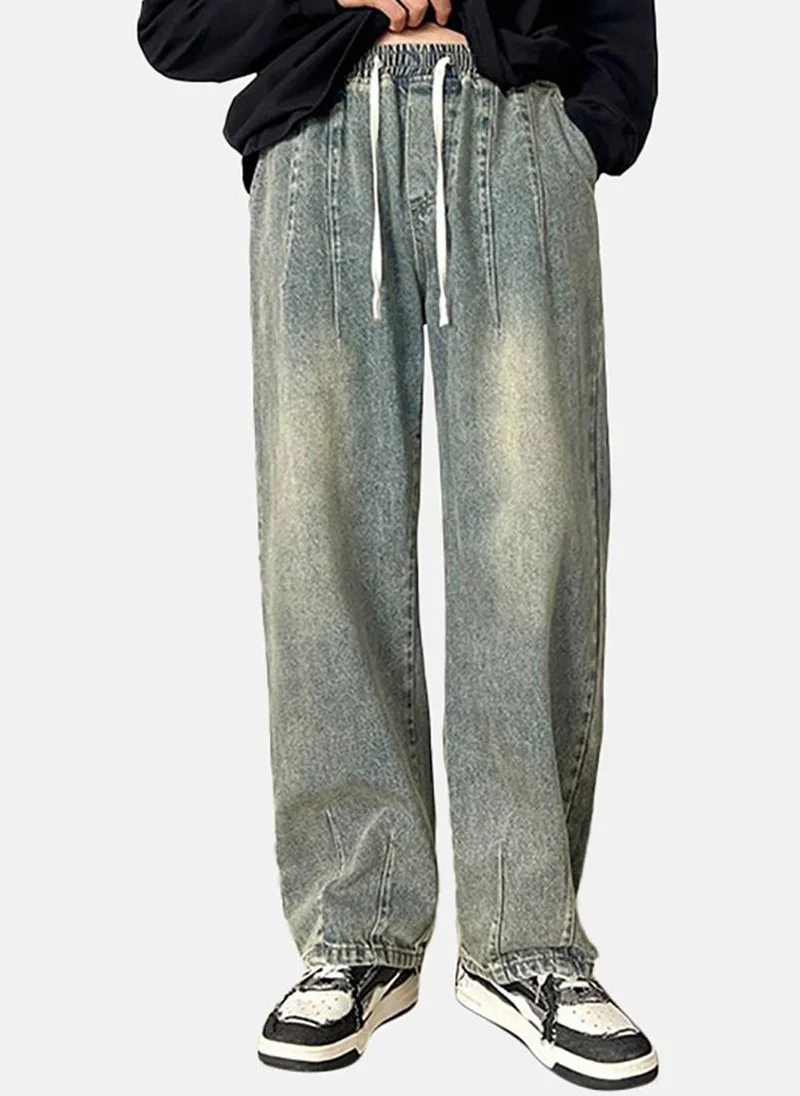 YUNIQEE Blue Solid Mid Rise Relaxed Fit Jeans