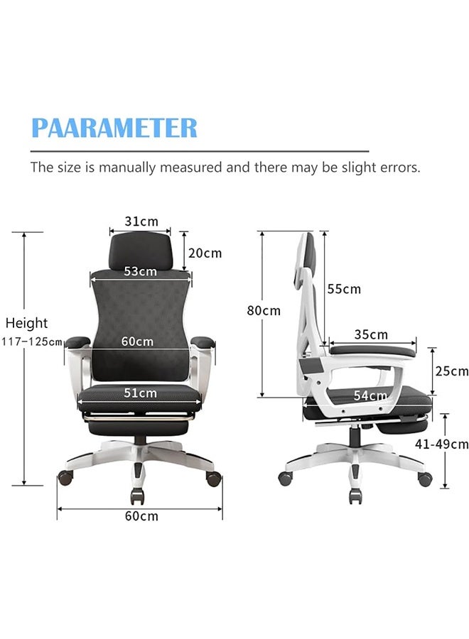 JCB CHIC Ergonomic Home Office Chair, High Back Mesh Desk Chair with Adjustable Lumbar Support, Flip-up Armrest, Removable Headrest, Swivel Computer Gaming Chair, Space Saving(z1 white) - Image 2