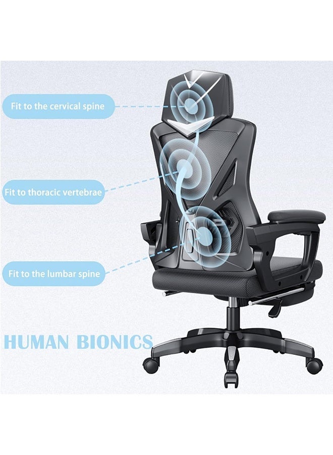 JCB CHIC Ergonomic Home Office Chair, High Back Mesh Desk Chair with Adjustable Lumbar Support, Flip-up Armrest, Removable Headrest, Swivel Computer Gaming Chair, Space Saving(z1 white) - Image 5