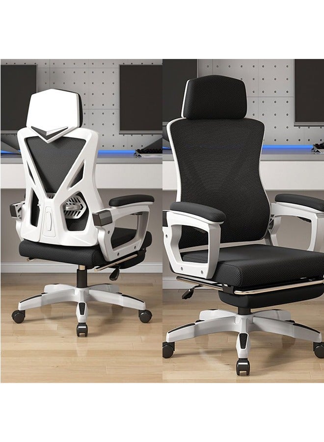 Ergonomic Home Office Chair, High Back Mesh Desk Chair with Adjustable Lumbar Support, Flip-up Armrest, Removable Headrest, Swivel Computer Gaming Chair, Space Saving(z1 white)