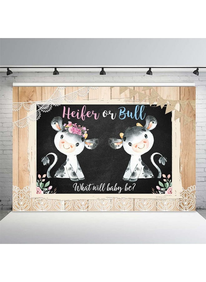 MEHOFOND 8X6Ft Cow Gender Reveal Backdrop Heifer Or Bull Girl Or Boy Floral Retro Rustic Wood Lace Farm Photography Background Party Banner Cake Table Decoration Photobooth Prop  - Image 1