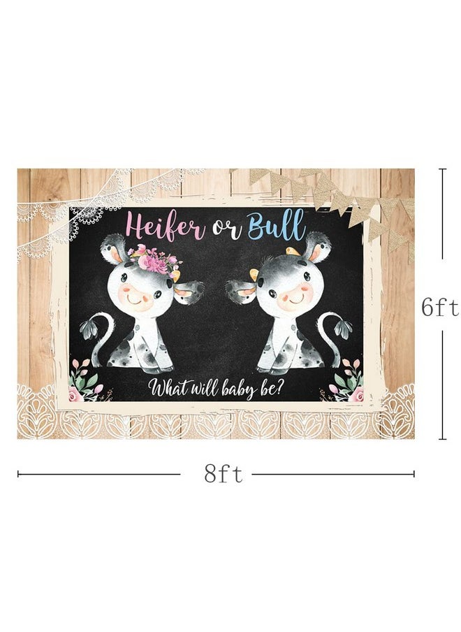 MEHOFOND 8X6Ft Cow Gender Reveal Backdrop Heifer Or Bull Girl Or Boy Floral Retro Rustic Wood Lace Farm Photography Background Party Banner Cake Table Decoration Photobooth Prop  - Image 4