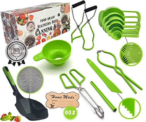 Supa Ant Canning Supplies - US Assembled Certified Food Grade Stainless Steel Canning Kit with XL Ladle, Wide Kitchen Funnel, Jar Lifter and Wrench, Bubble Popper/Measurer, Lid Lifter, Kitchen Tongs - Image 1