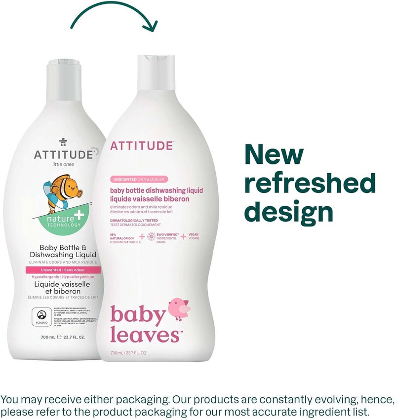 Attitude Baby Bottle Wash, Plant-Based and Unscented, Gentle on Sensitive Skin, Tough on Milk Residue, 700ml - Image 1