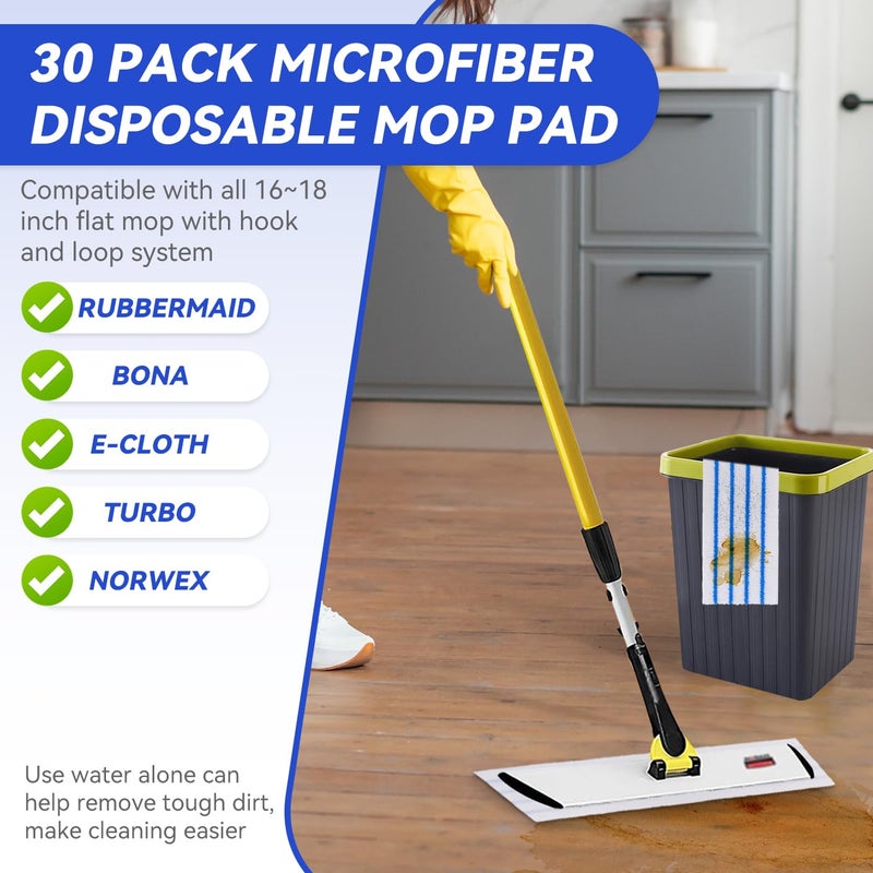 BeiLan Replacement Disposable Microfiber Pad Fit for Rubbermaid Quick Connect Mop System - 30 Pack Wet & Dry Commercial Cleaning Refills with Scrubbing/Scouring Stripes Fit for Any Flat System 17 and 18 Inch - Image 3