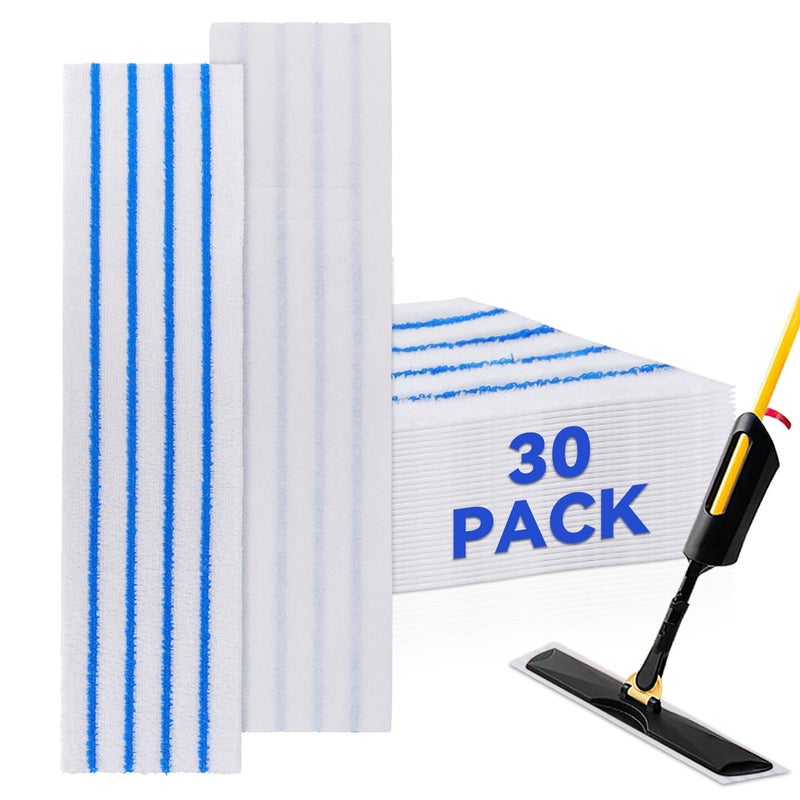 BeiLan Replacement Disposable Microfiber Pad Fit for Rubbermaid Quick Connect Mop System - 30 Pack Wet & Dry Commercial Cleaning Refills with Scrubbing/Scouring Stripes Fit for Any Flat System 17 and 18 Inch - Image 1