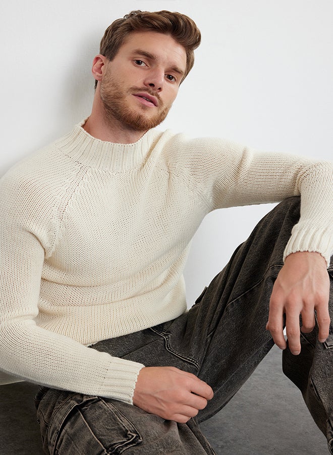 trendyol Ecru Slim Fit Half Turtleneck Raglan Sleeve Plain Basic Knitwear Sweater  - Image 1