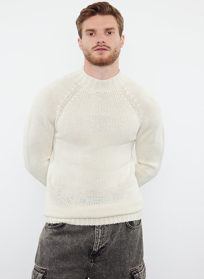 trendyol Ecru Slim Fit Half Turtleneck Raglan Sleeve Plain Basic Knitwear Sweater  - Image 2