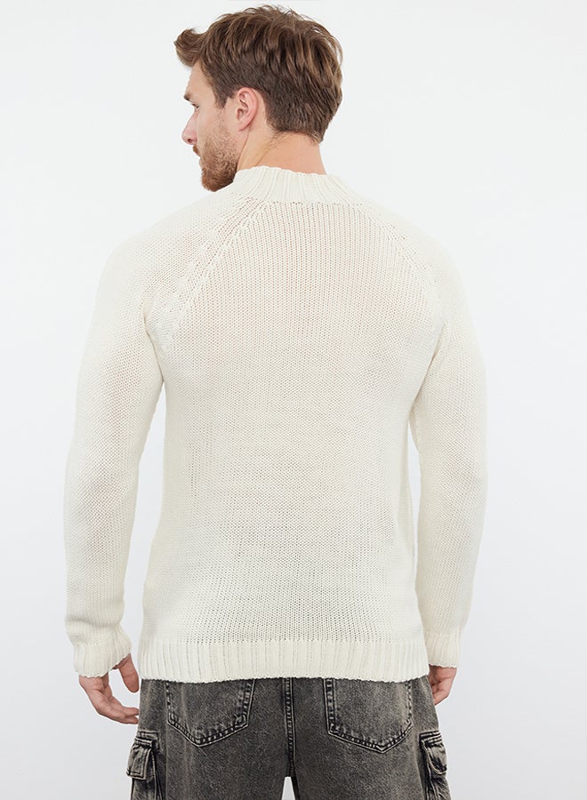 trendyol Ecru Slim Fit Half Turtleneck Raglan Sleeve Plain Basic Knitwear Sweater  - Image 5