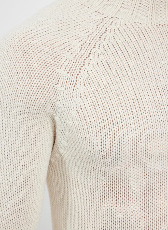 trendyol Ecru Slim Fit Half Turtleneck Raglan Sleeve Plain Basic Knitwear Sweater  - Image 4