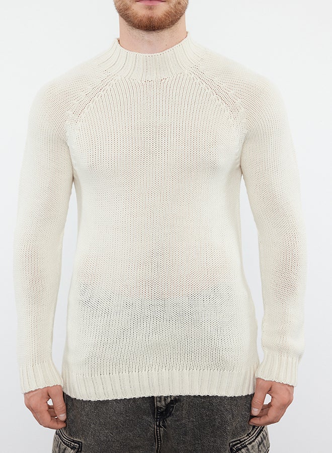 trendyol Ecru Slim Fit Half Turtleneck Raglan Sleeve Plain Basic Knitwear Sweater  - Image 3